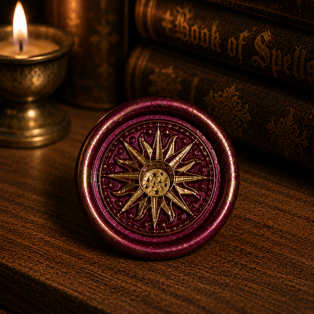 Handmade Triple Moon, Sun, Fly Me To The Moon, Set of Five Wax Seals, for cards, invitations, letters and gifts!