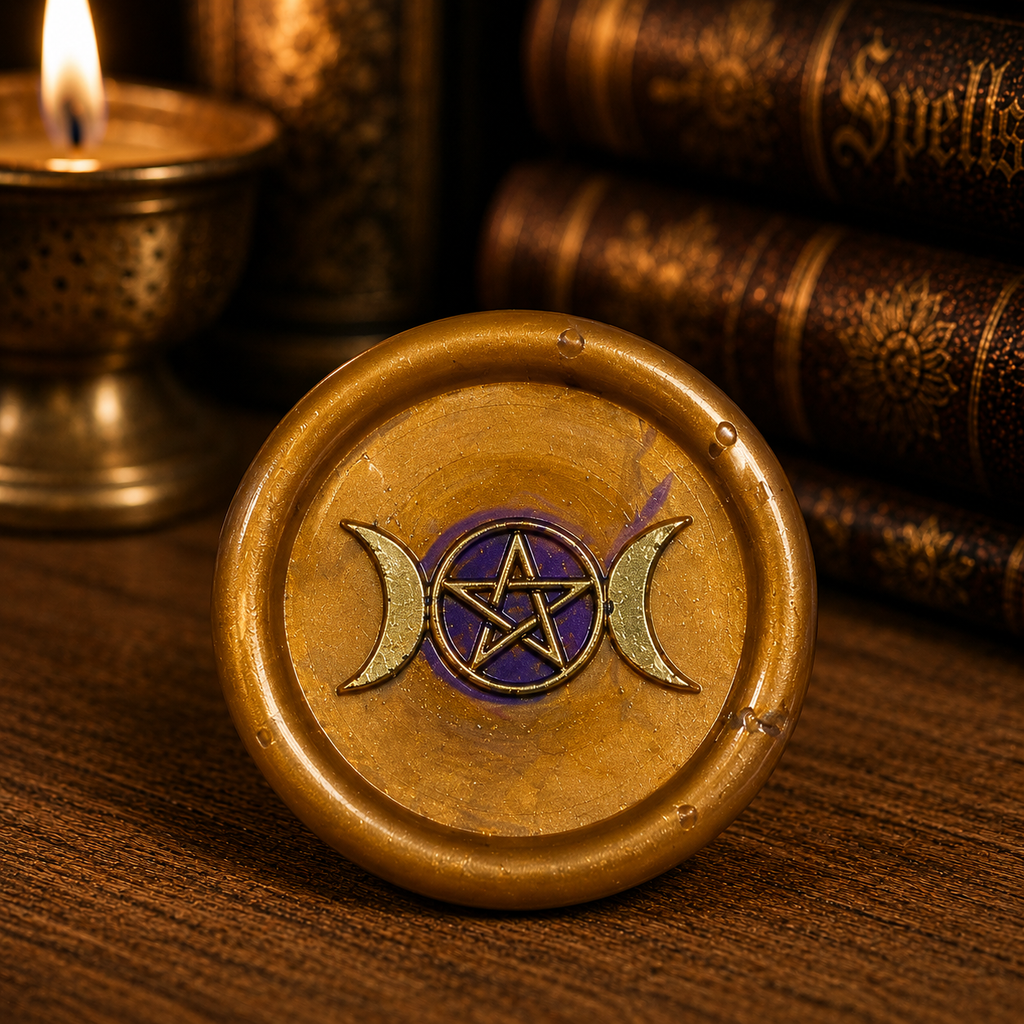Handmade Triple Moon Wax Seals Purple & Gold, Set of SIX,with adhesive