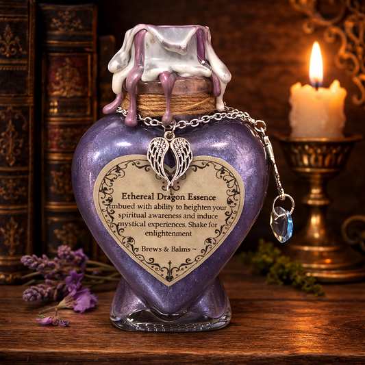 Ethereal Dragon Essence Heart Shaped Decorative Bottle, A Color Changing Potion Bottle Prop 5" tall