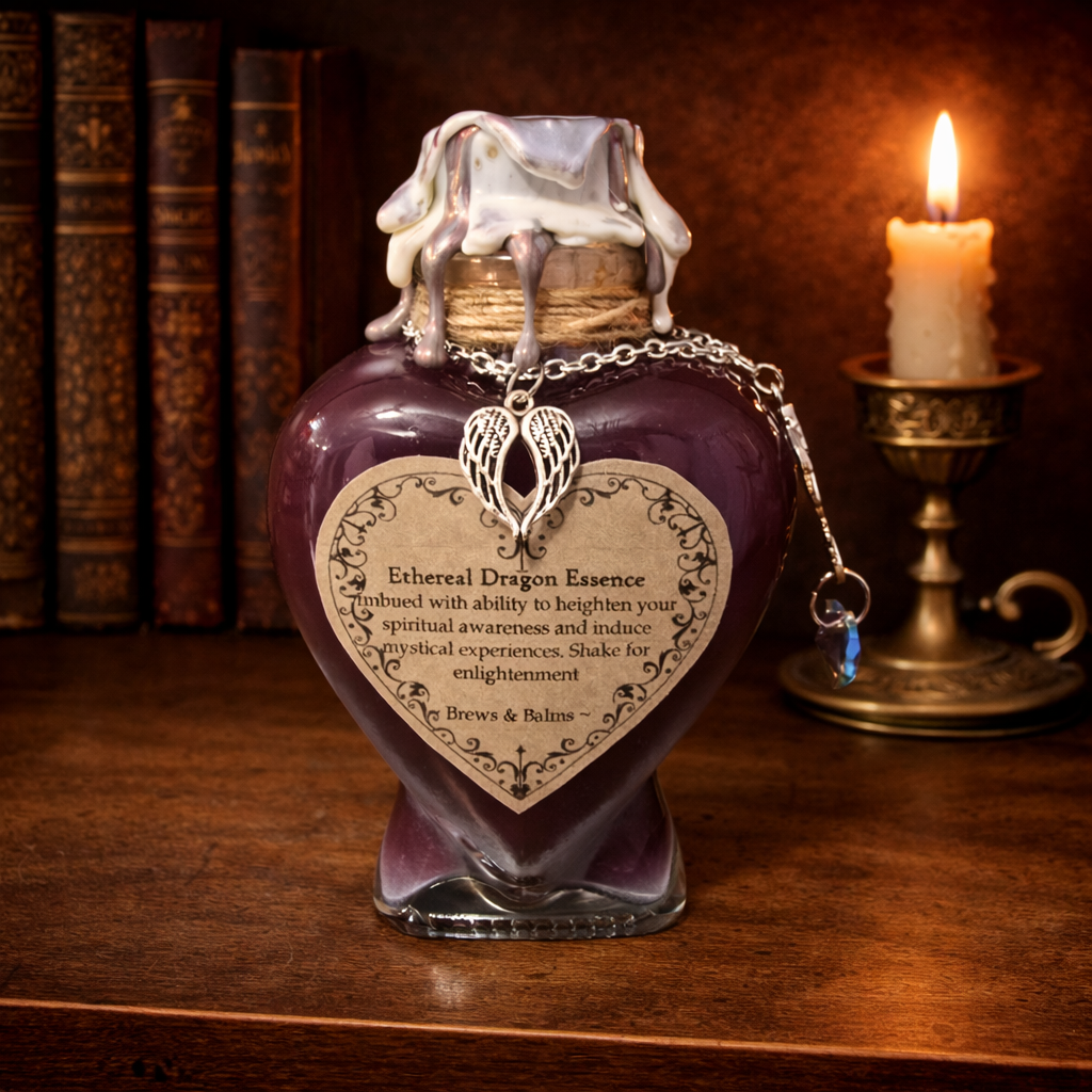 Ethereal Dragon Essence Heart Shaped Decorative Bottle, A Color Changing Potion Bottle Prop