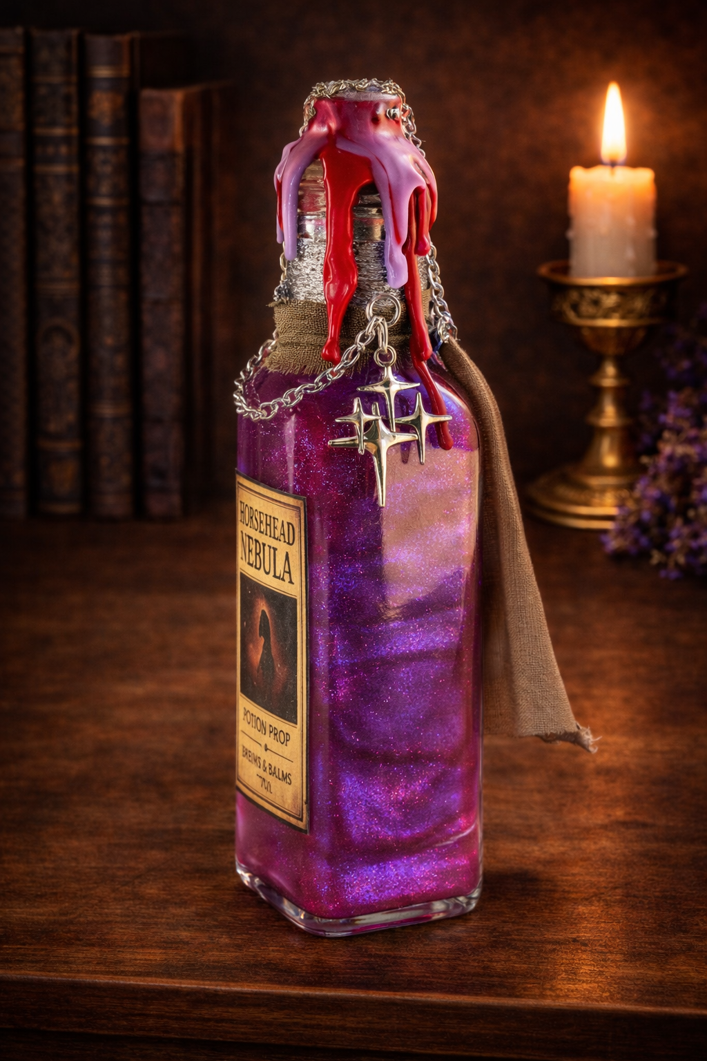 Horsehead Nebula A color changing potion, A decorative bottle prop