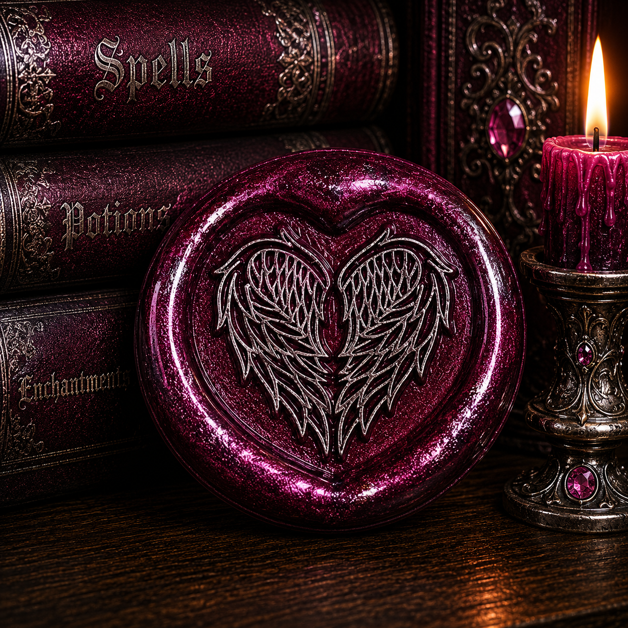 Angel Wings Heart Wax Seal – Peel & Stick • Multiple Colors Silver Accents