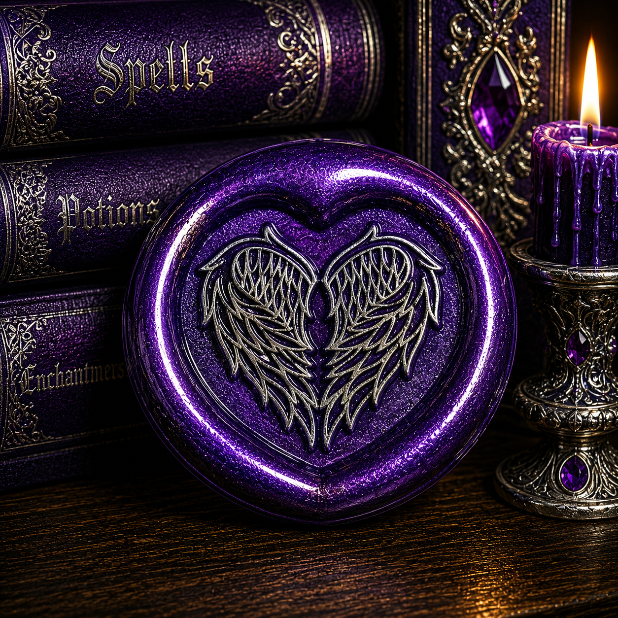 Angel Wings Heart Wax Seal – Peel & Stick • Multiple Colors Silver Accents