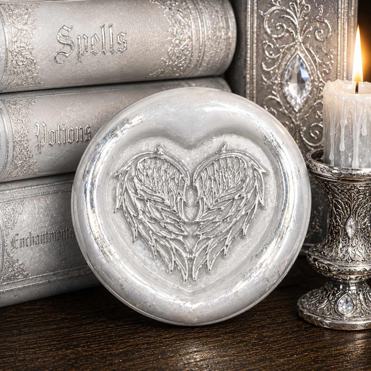 Angel Wings Heart Wax Seal – Peel & Stick • Multiple Colors Silver Accents