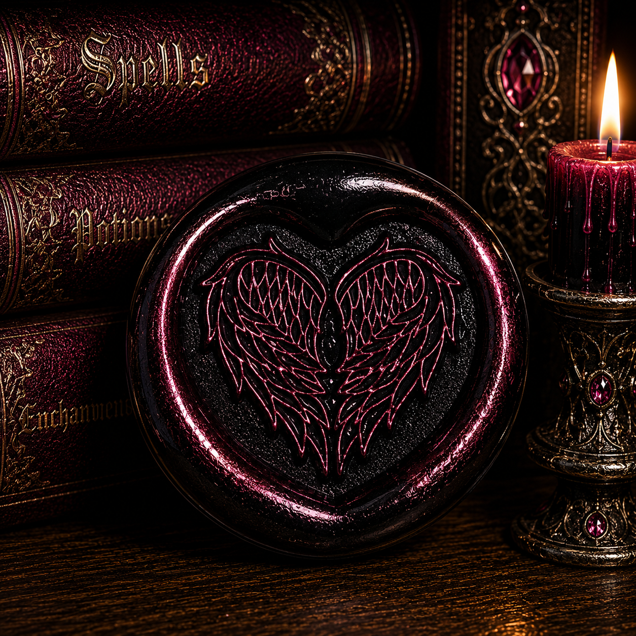 Angel Wings Heart Wax Seal – Peel & Stick • Multiple Colors Silver Accents