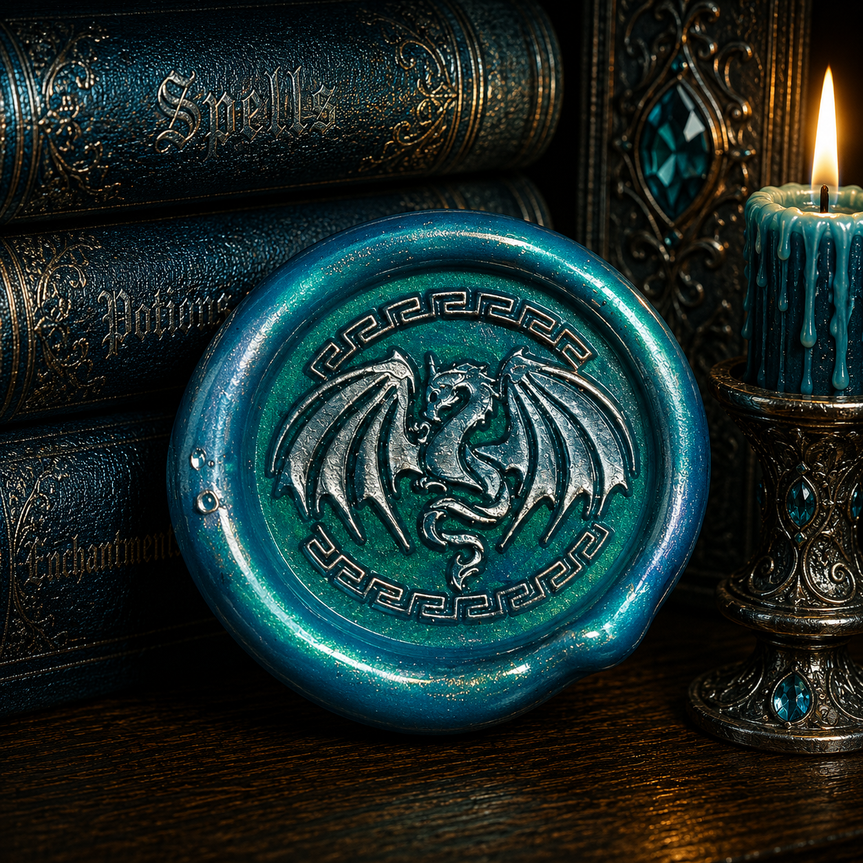 Dragon Wings Spread Wax Seals Peel & Stick • Multiple Colors Silver Accents