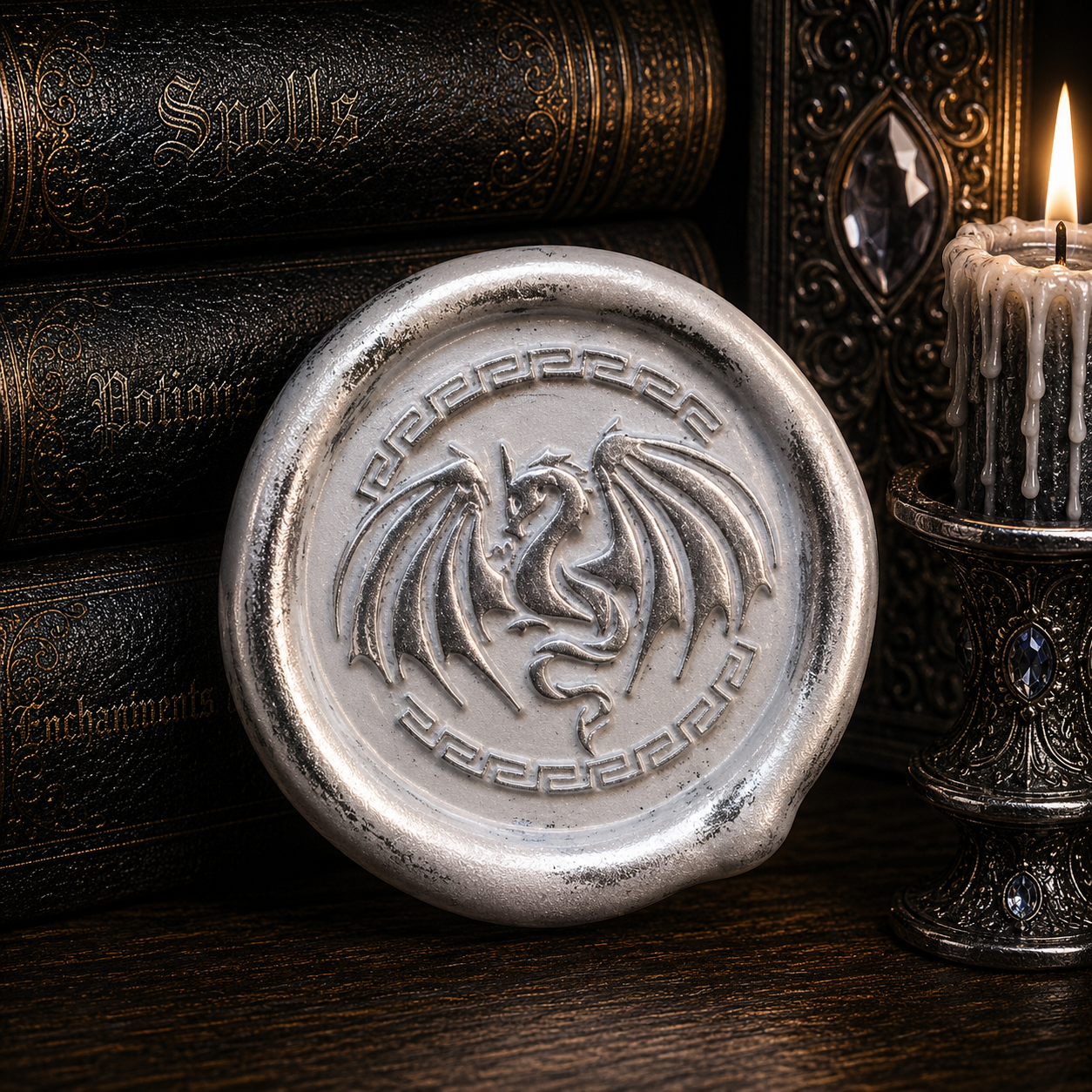 Dragon Wings Spread Wax Seals Peel & Stick • Multiple Colors Silver Accents