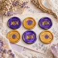Handmade Triple Moon Wax Seals Purple & Gold, Set of SIX,with adhesive