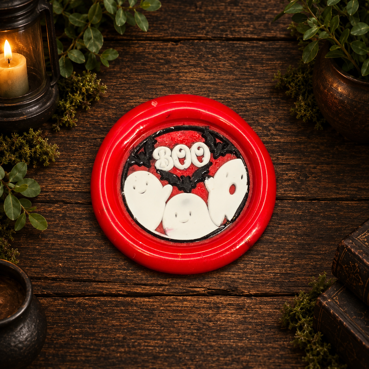 Handmade BOO Ghost & Bat Wax Fridge Magnets