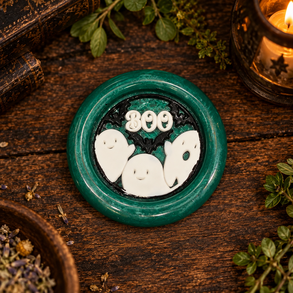 Handmade BOO Ghost & Bat Wax Fridge Magnets