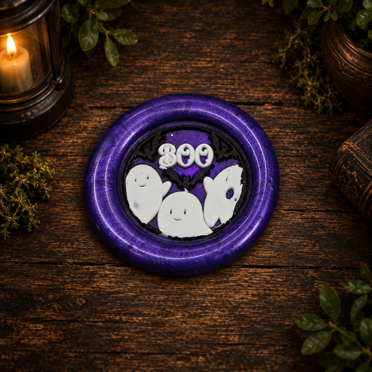 Handmade BOO Ghost & Bat Wax Fridge Magnets
