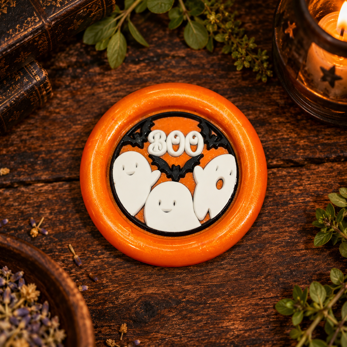 Handmade BOO Ghost & Bat Wax Fridge Magnets