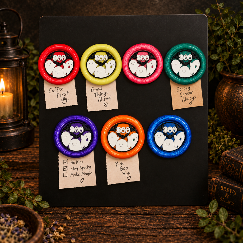 Handmade BOO Ghost & Bat Wax Fridge Magnets