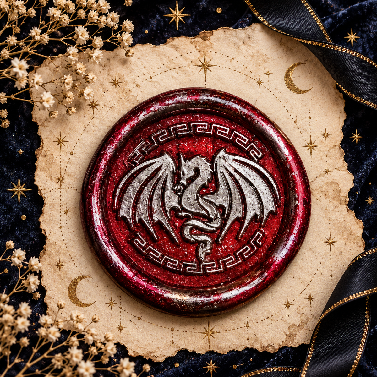 Handmade Dragon Wings Spread Wax Seals Peel & Stick - Multiple Colors Silver Accents