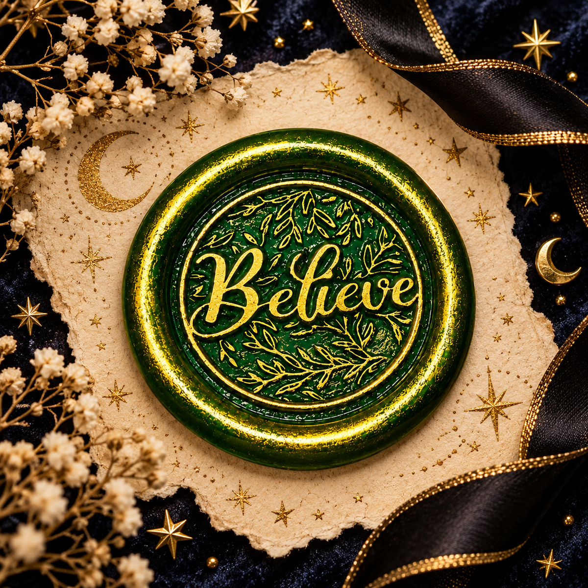 Handmade Believe Wax Seals – Peel & Stick • Multiple Colors Silver & Gold Accents