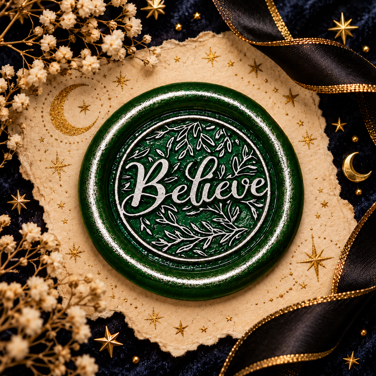 Handmade Believe Wax Seals – Peel & Stick • Multiple Colors Silver & Gold Accents