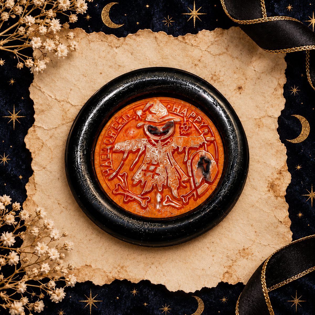 Handmade Halloween Wax Seals Various Styles, Pumpkins, Spiders, Cats, Spooky Scarecrow Wax Seal with Adhesive
