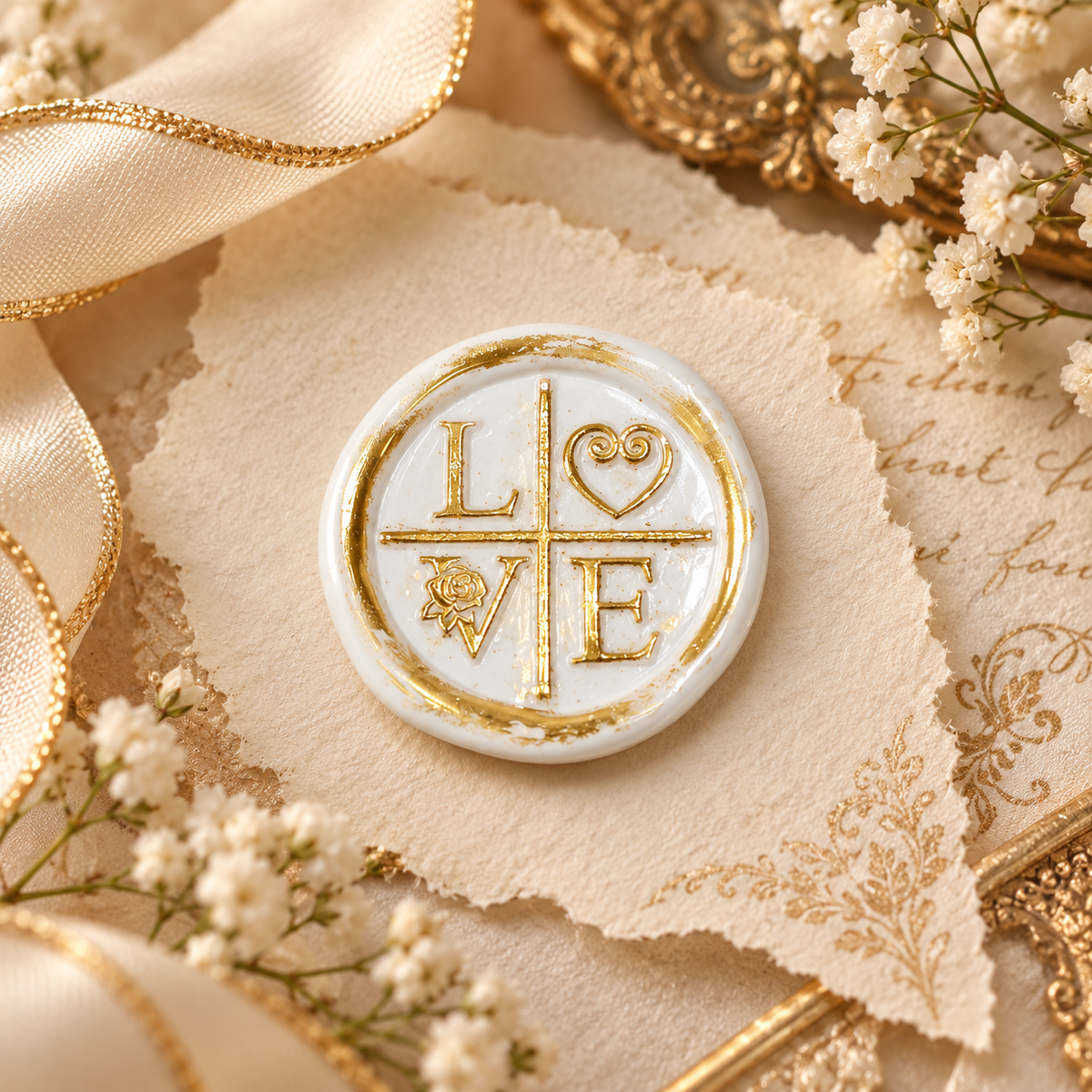 Handmade LOVE Wax Seals Peel and Stick Ready to stick Multiple Color with Gold Accents