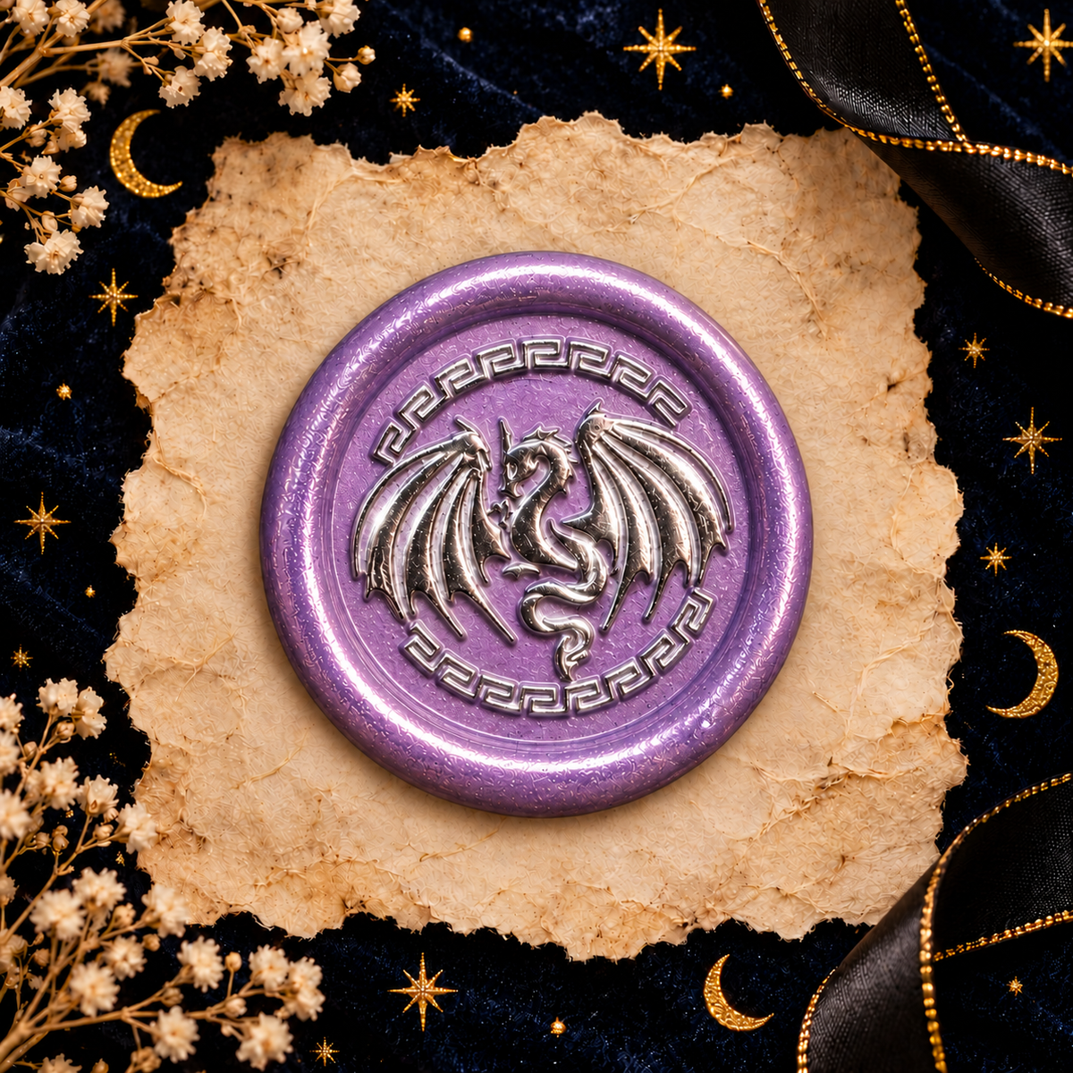 Handmade Dragon Wings Spread Wax Seals Peel & Stick - Multiple Colors Silver Accents