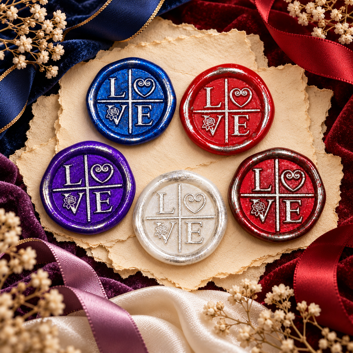 Handmade LOVE Wax Seals Peel and Stick Ready to stick with Silver Accents