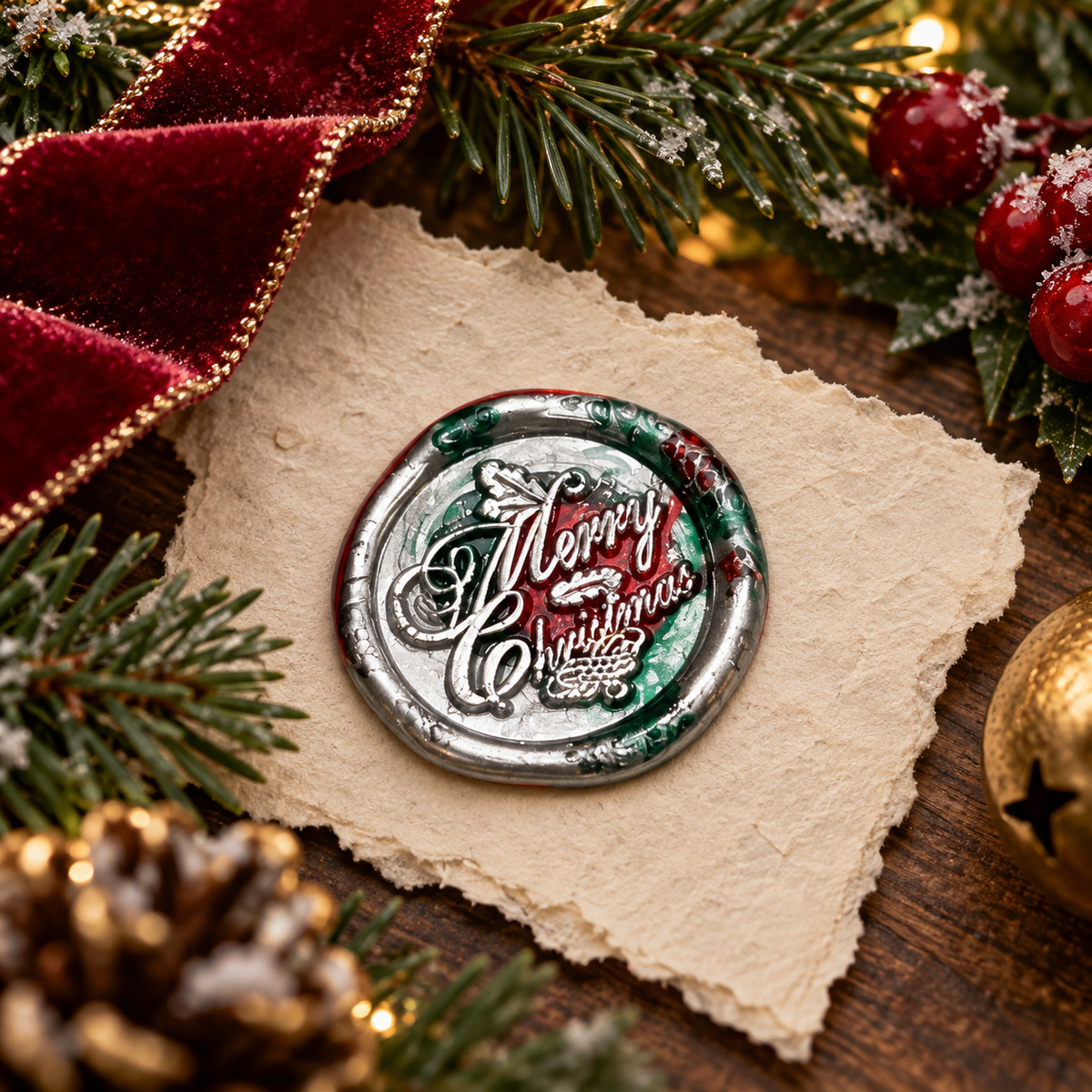 Christmas Wax Seals Peel & Stick Multiple Colors Silver & Red Accents