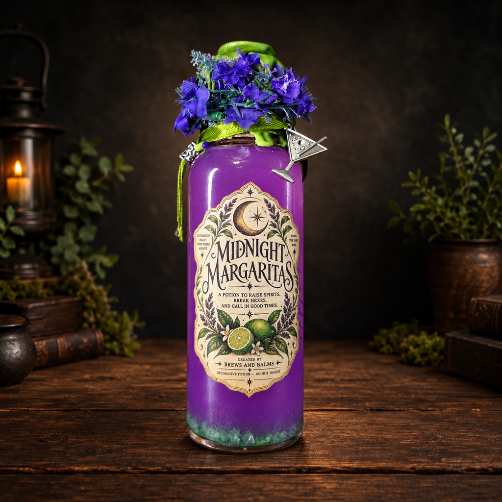 Handmade Midnight Margaritas Color Changing Decorative Potion Bottle 7" by Brews & Balms