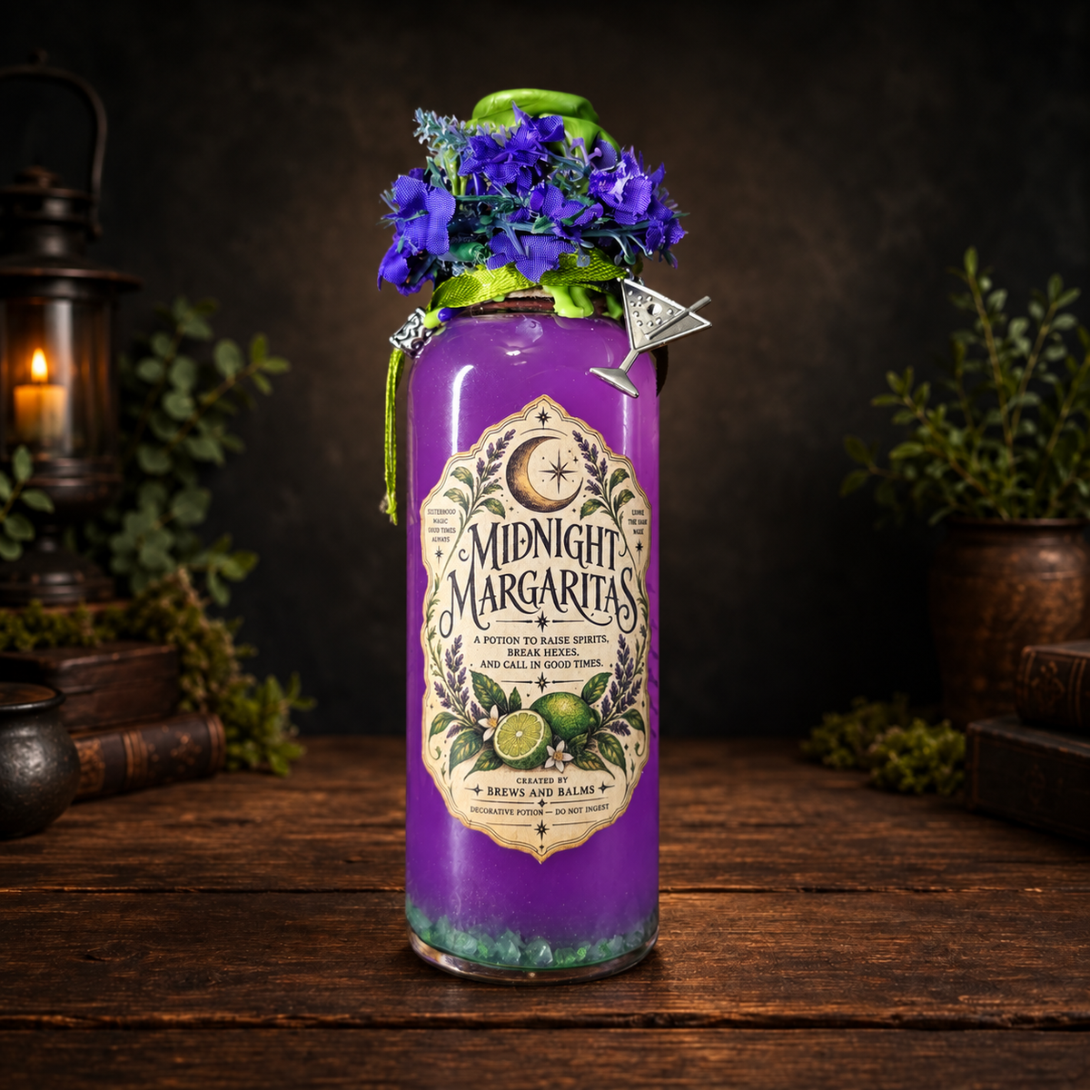 Handmade Midnight Margaritas Color Changing Decorative Potion Bottle 7" by Brews & Balms