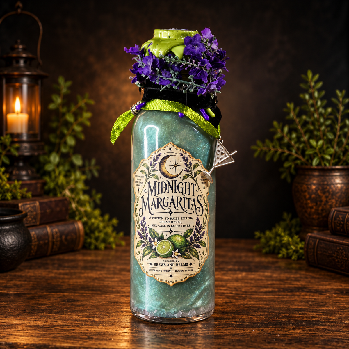 Handmade Midnight Margaritas Color Changing Decorative Potion Bottle 7" by Brews & Balms
