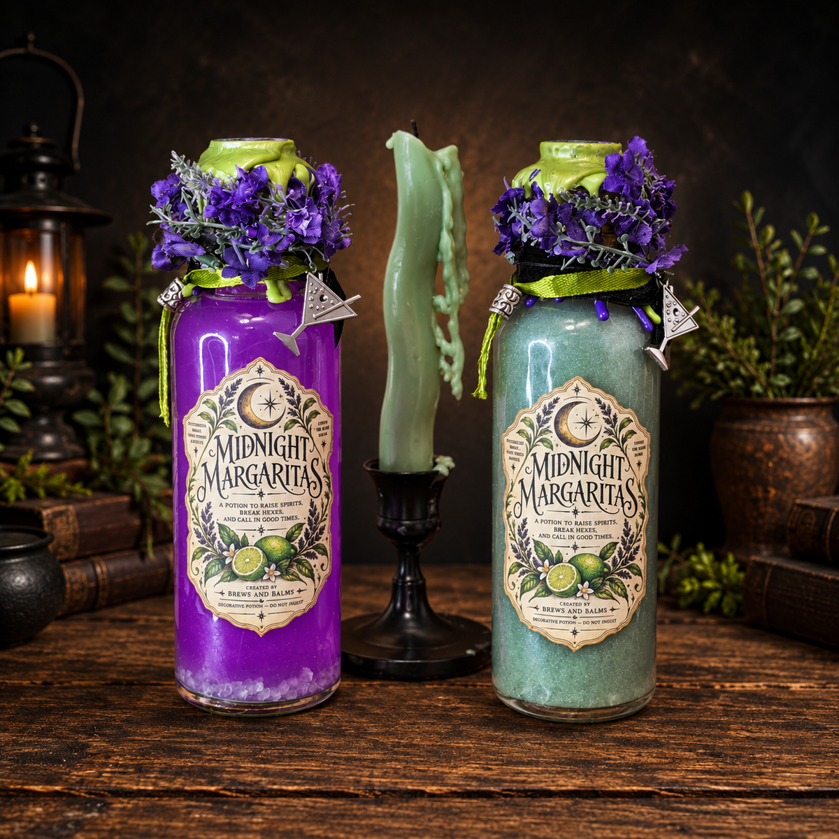 Handmade Midnight Margaritas Color Changing Decorative Potion Bottle 7" by Brews & Balms