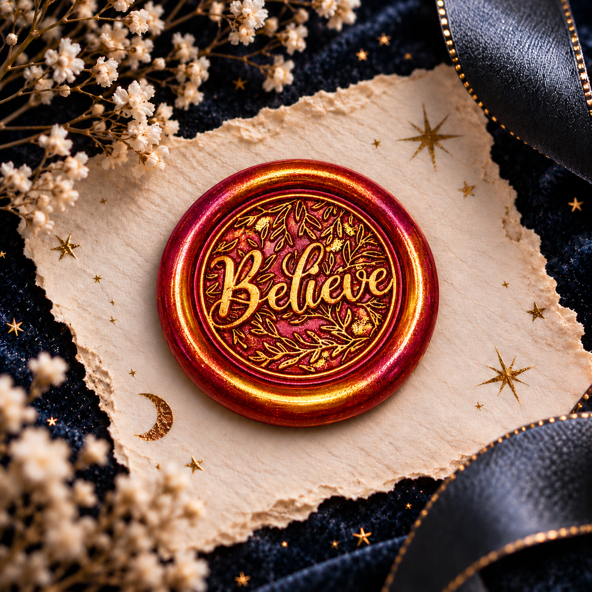 Handmade Believe Wax Seals – Peel & Stick • Multiple Colors Silver & Gold Accents