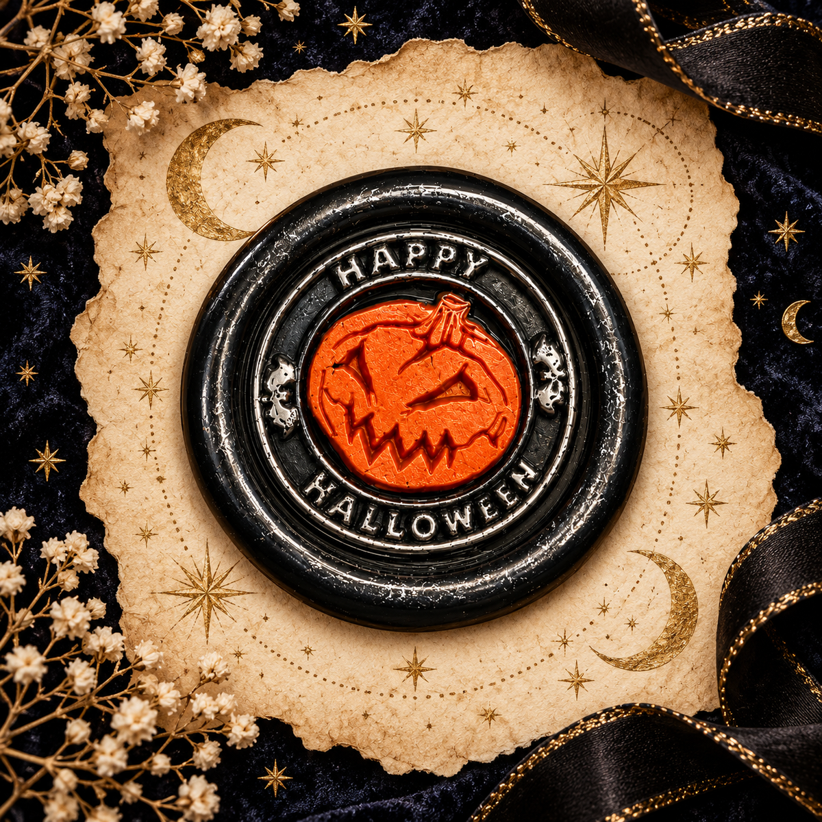 Handmade Halloween Wax Seals Various Styles, Pumpkins, Spiders, Cats, Spooky Scarecrow Wax Seal with Adhesive