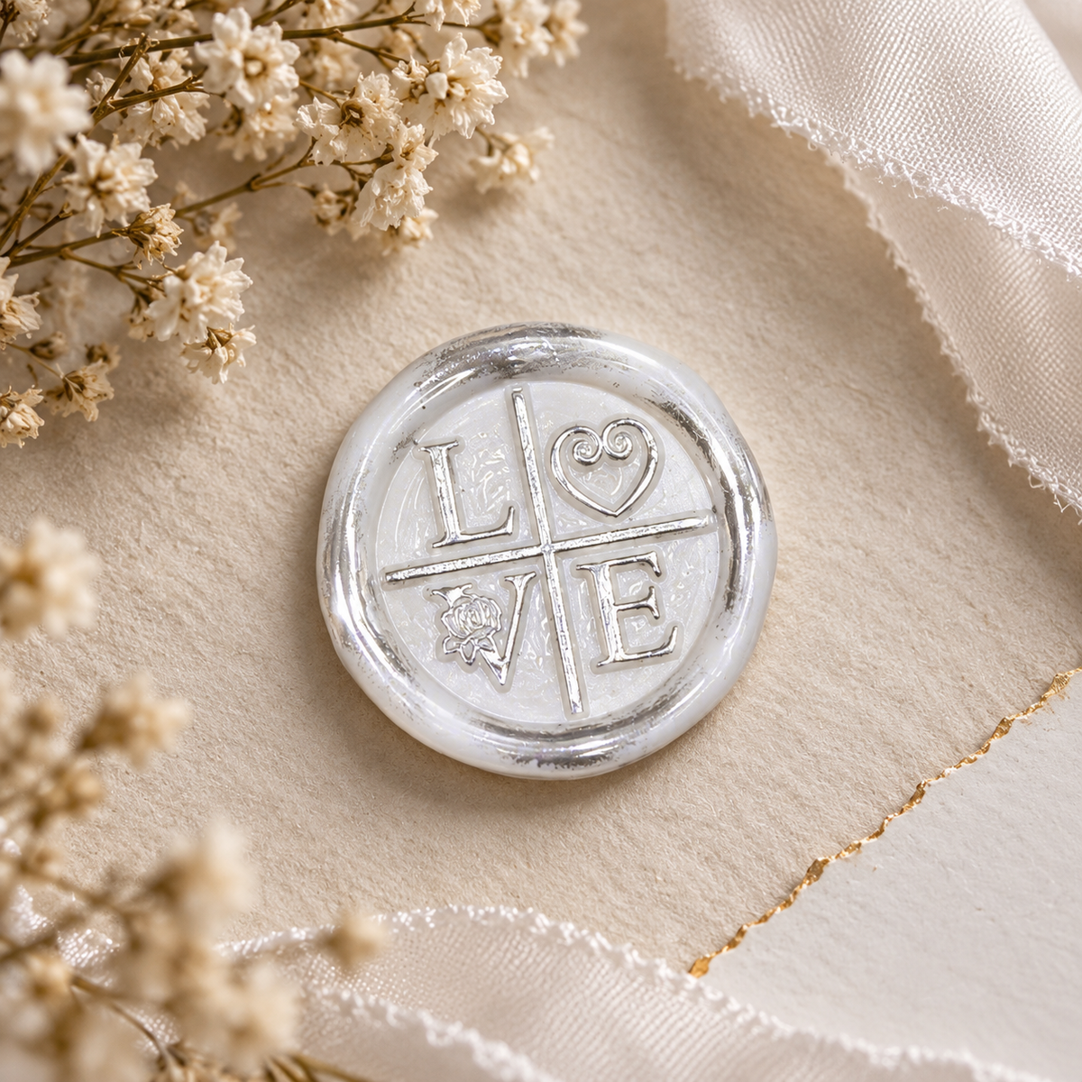 Handmade LOVE Wax Seals Peel and Stick Ready to stick with Silver Accents