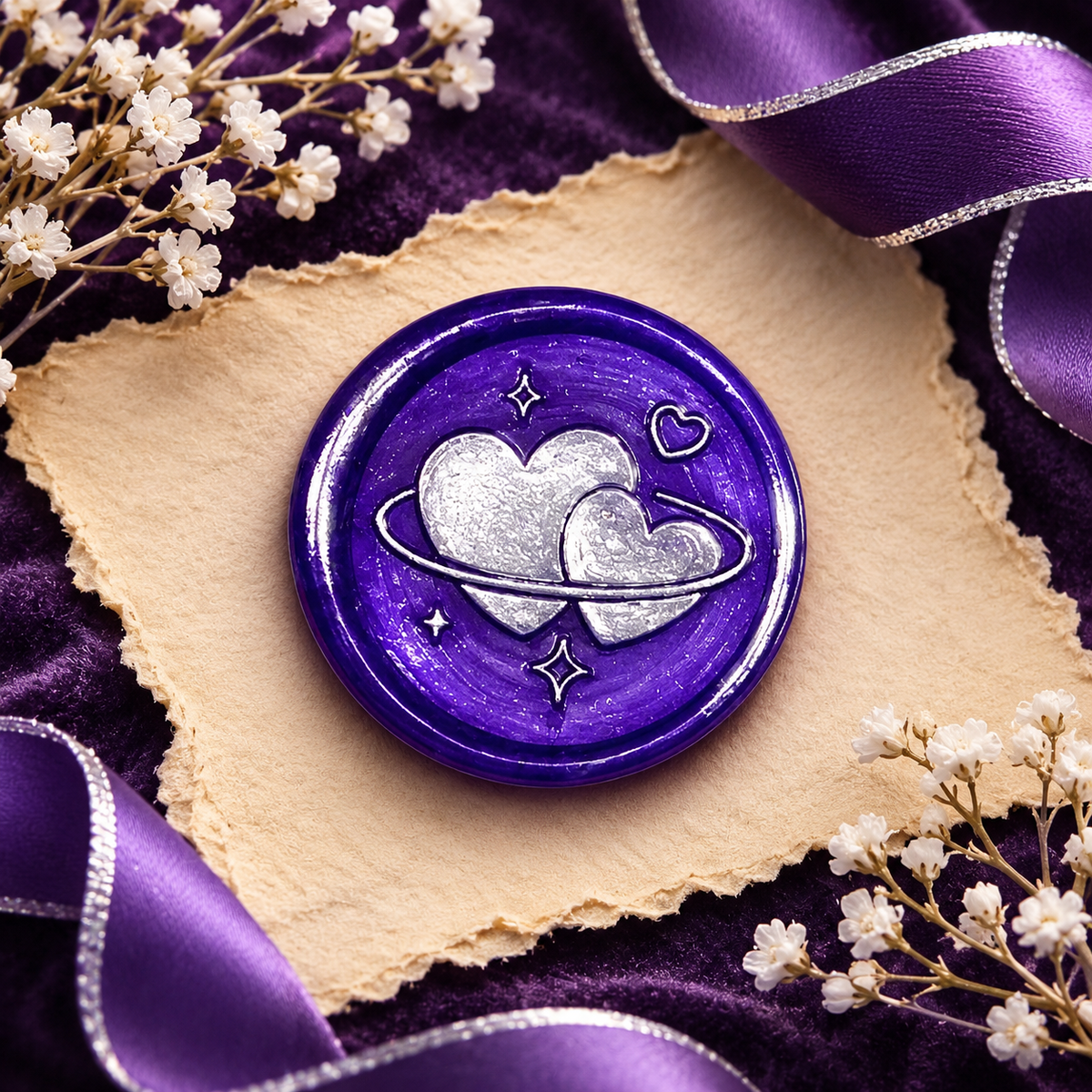 Double Heart Wax Seal – Peel & Stick Multiple Colors Silver & Gold Accents