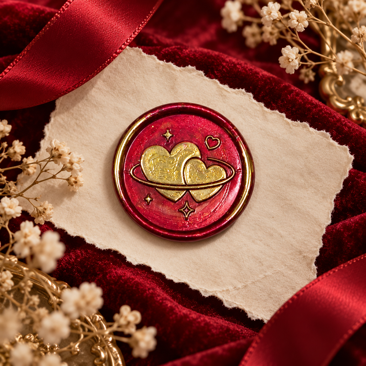 Double Heart Wax Seal – Peel & Stick Multiple Colors Silver & Gold Accents