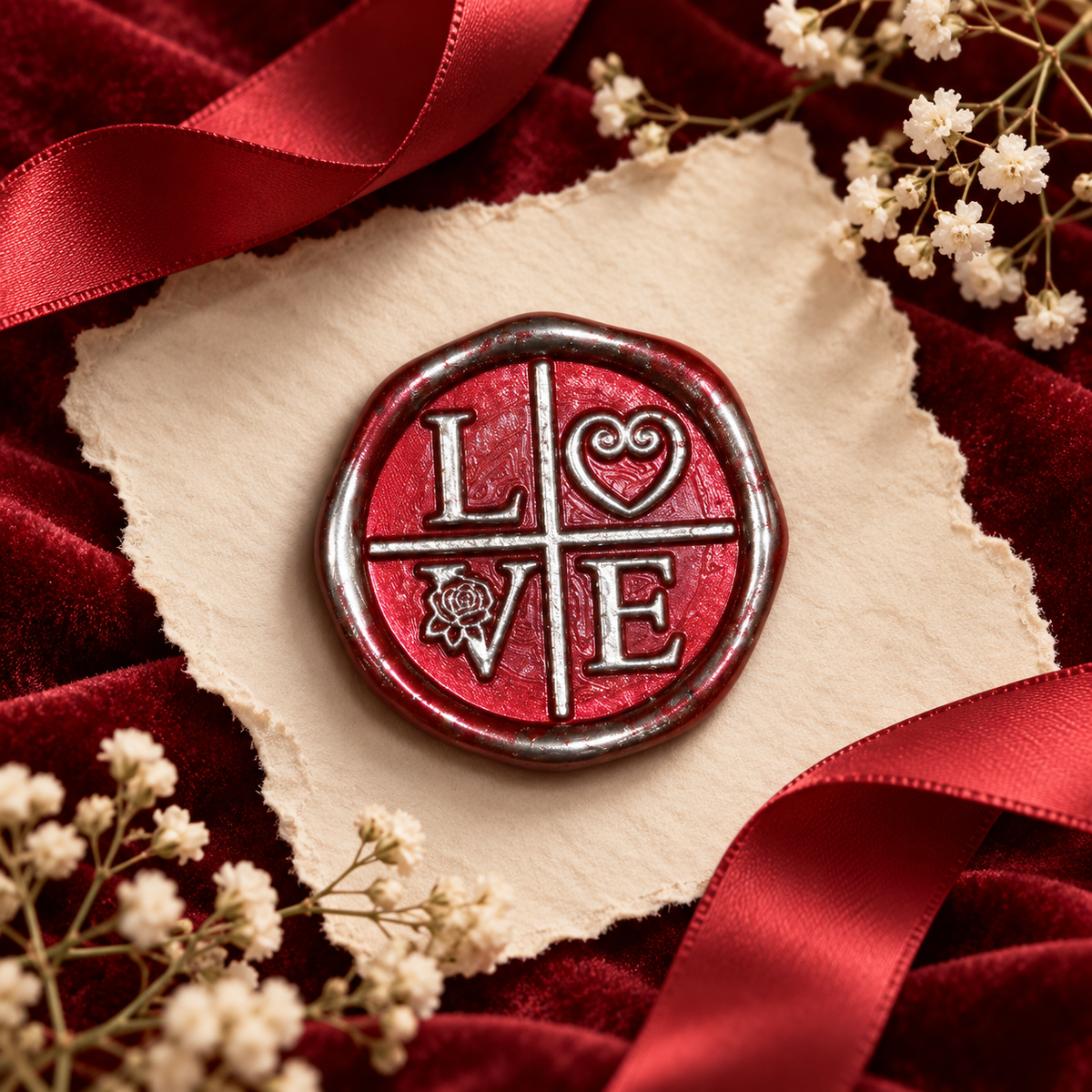 Handmade LOVE Wax Seals Peel and Stick Ready to stick with Silver Accents