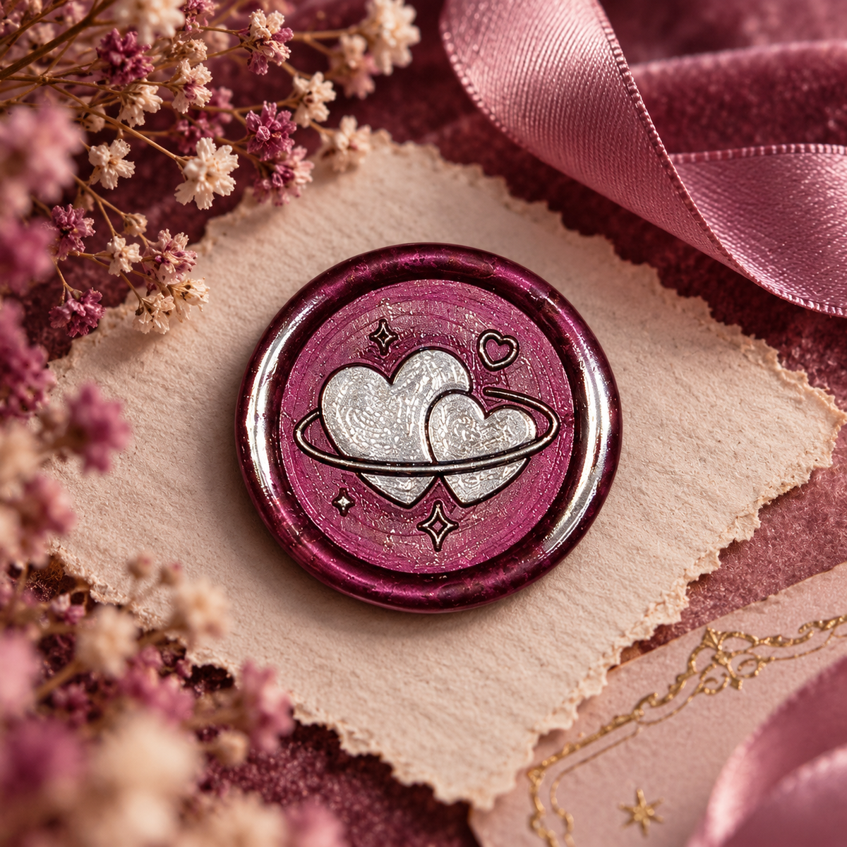 Double Heart Wax Seal – Peel & Stick Multiple Colors Silver & Gold Accents