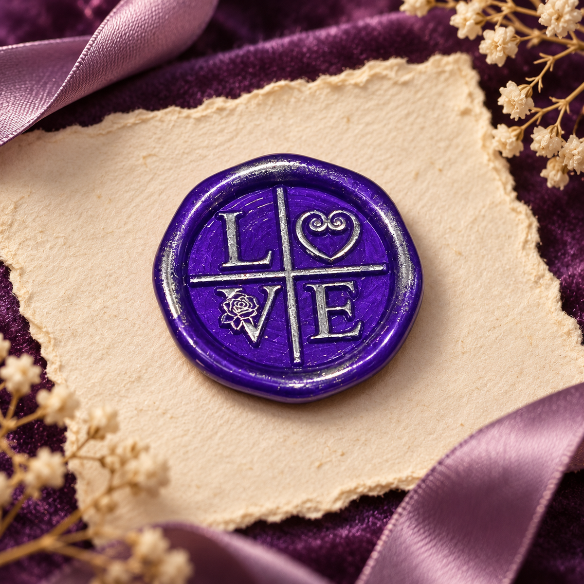 Handmade LOVE Wax Seals Peel and Stick Ready to stick with Silver Accents