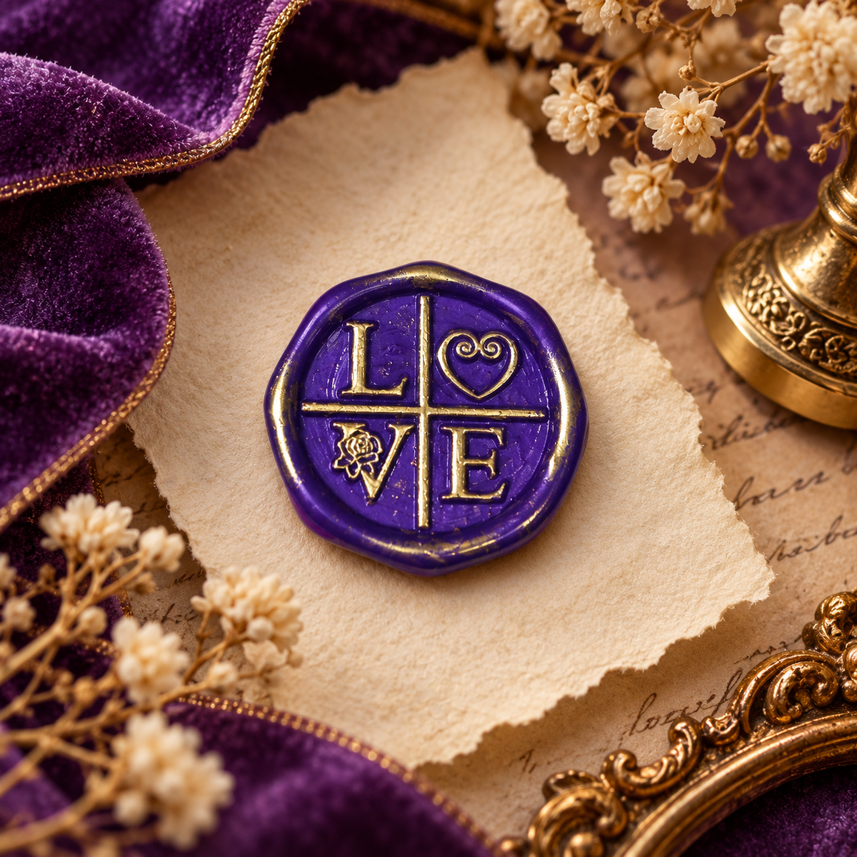 Handmade LOVE Wax Seals Peel and Stick Ready to stick Multiple Color with Gold Accents