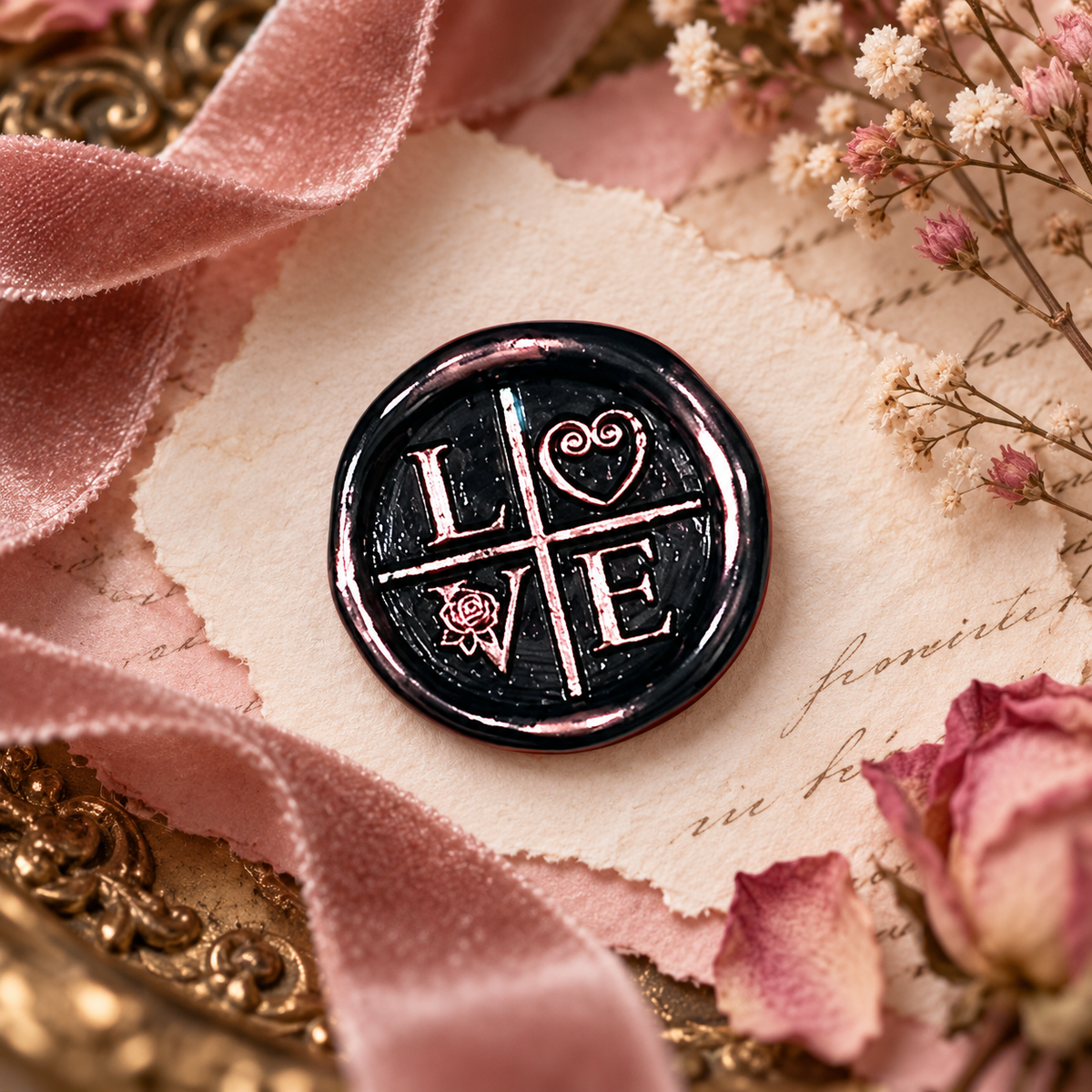 Handmade LOVE Wax Seals Peel and Stick Ready to stick Multiple Color with Gold Accents
