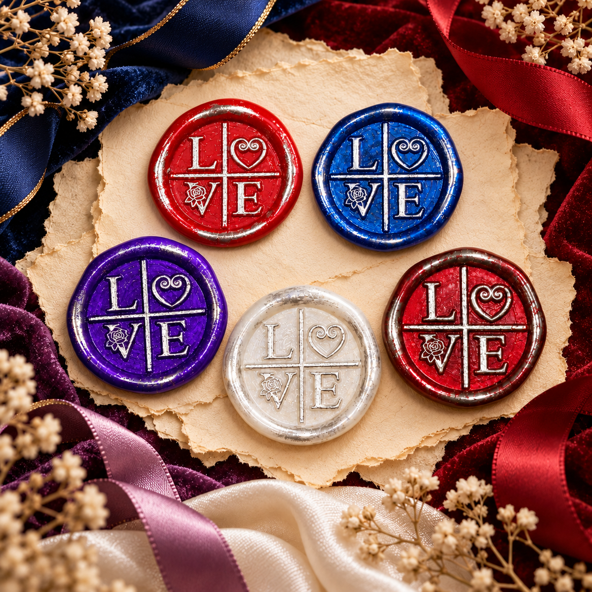 Handmade LOVE Wax Seals Peel and Stick Ready to stick with Silver Accents