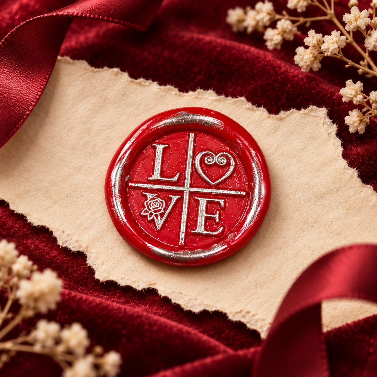 Handmade LOVE Wax Seals Peel and Stick Ready to stick with Silver Accents