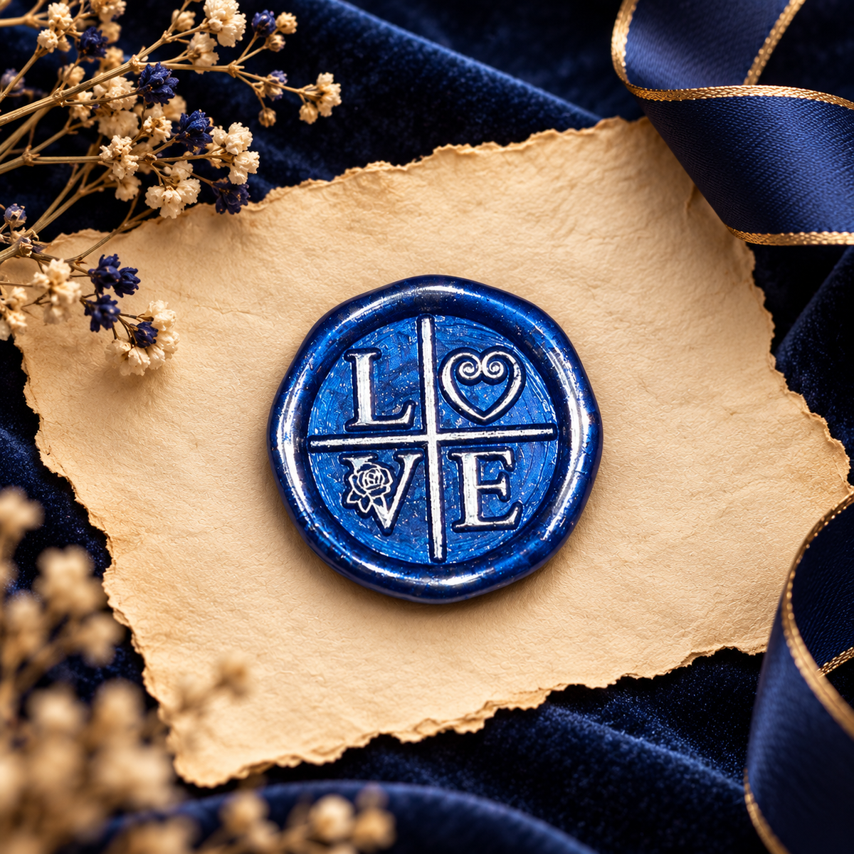 Handmade LOVE Wax Seals Peel and Stick Ready to stick with Silver Accents