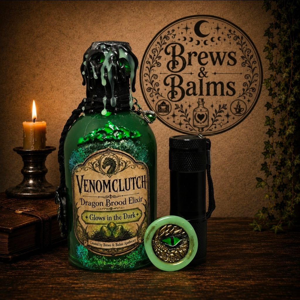 Handmade VENOMCLUTCH Glow in the Dark Potion Bottle Set with Wax Seal & Blacklight