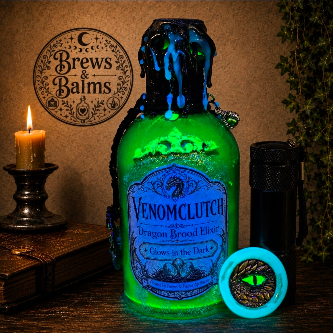 Handmade VENOMCLUTCH Glow in the Dark Potion Bottle Set with Wax Seal & Blacklight