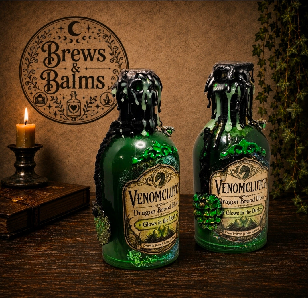 Handmade VENOMCLUTCH Glow in the Dark Potion Bottle Set with Wax Seal & Blacklight