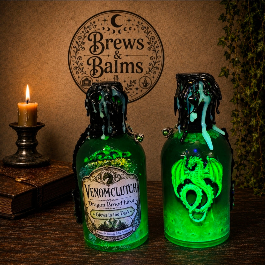 Handmade VENOMCLUTCH Glow in the Dark Potion Bottle Set with Wax Seal & Blacklight