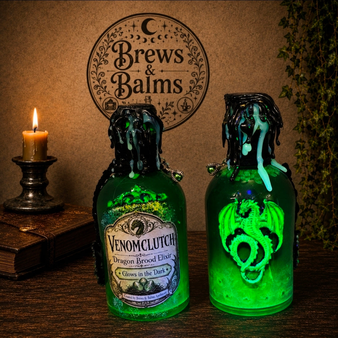 Handmade VENOMCLUTCH Glow in the Dark Potion Bottle Set with Wax Seal & Blacklight