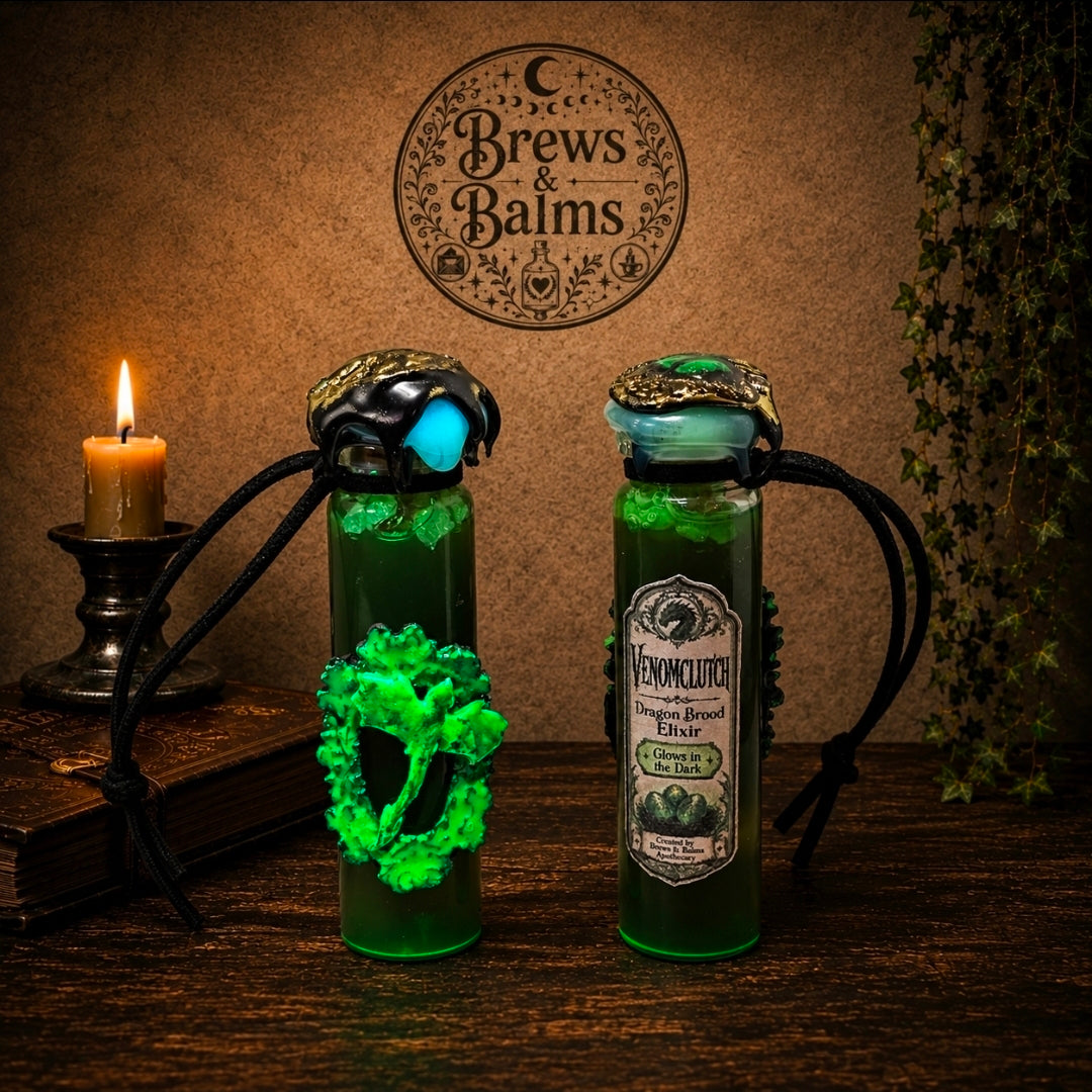 Handmade VENOMCLUTCH Glow in the Dark Potion Bottle Set with Wax Seal & Blacklight
