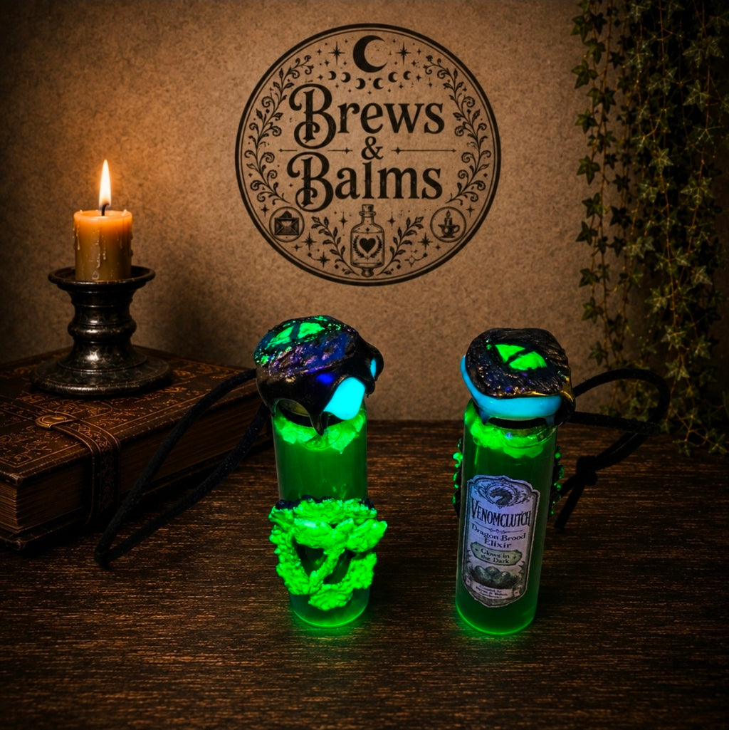 Handmade VENOMCLUTCH Glow in the Dark Potion Bottle Set with Wax Seal & Blacklight