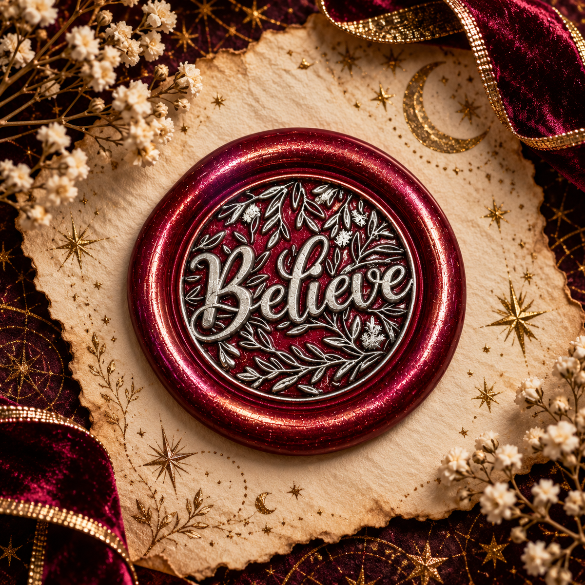 Handmade Believe Wax Seals – Peel & Stick • Multiple Colors Silver & Gold Accents